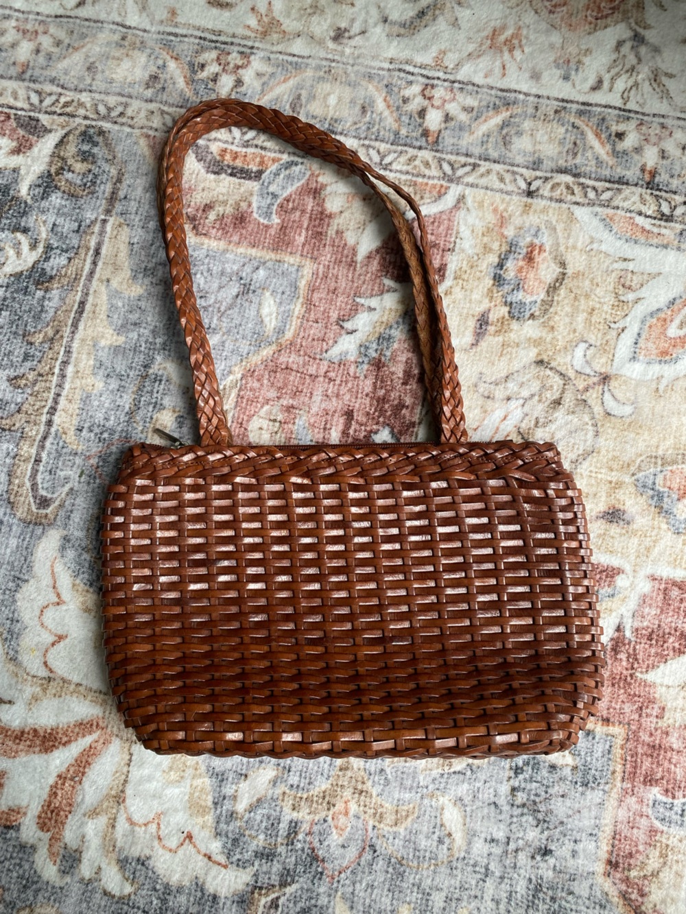 Woven Shoulder Bag in Brown Leather-Style Finish